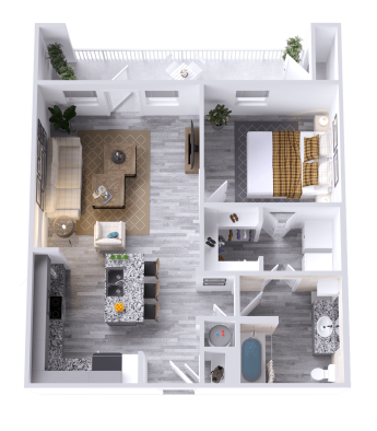 a 3d rendering of a two bedroom apartment at The La Ventana