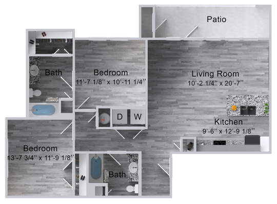 the floor plan for a two bedroom apartment at The La Ventana