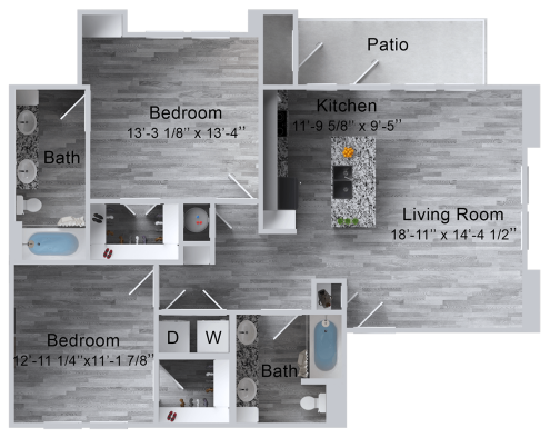 floor plan image of the two bedroom apartment at The La Ventana