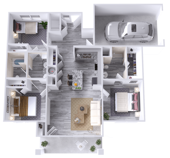 a 3d rendering of a two bedroom apartment at The La Ventana